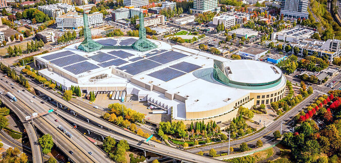 The roof and loading dock area of a building shown from above.