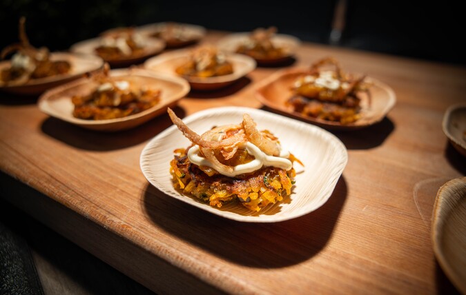 Food on a disposable plate.